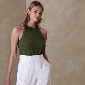 banana republic green linen blend high neck tank top large